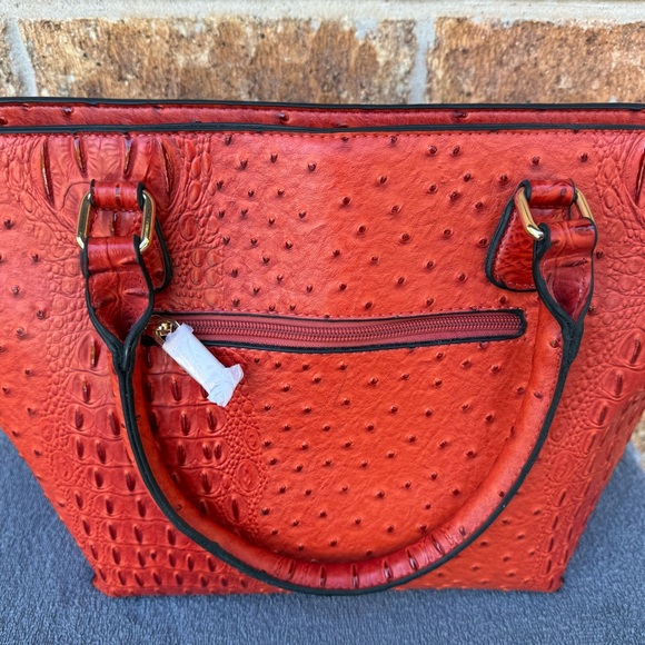 Brand New Le Miel Orange Handbag PETA approved Vegan.  Alligator / Ostrich print - Picture 11 of 16